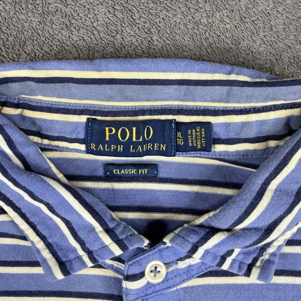 Polo Ralph Lauren Custom‎ Fit Navy Blue White Stripe Short Sleeve Polo size XL